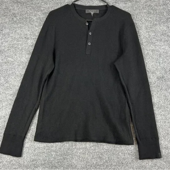 Other - Black Long-Sleeve Henley Shirt - Unbranded